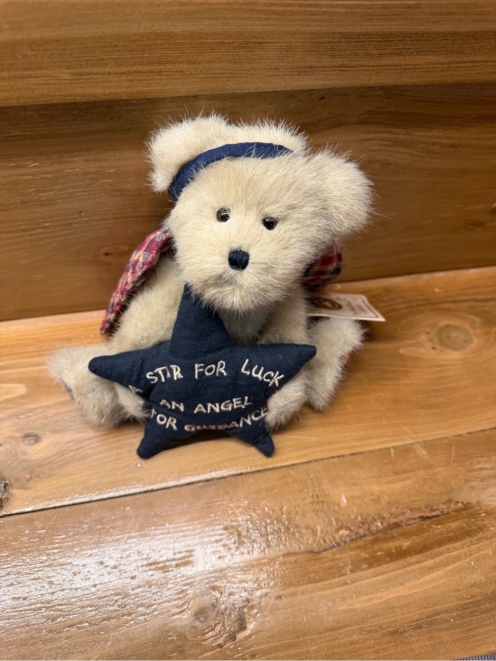Boyds Bears Vintage 90s Beige Plush Teddy with Navy Star Charm Angel bear 🐻